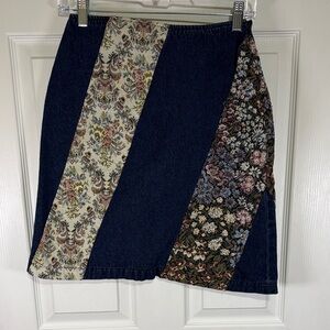 Cinole Floral Tapestry Panel Denim Mini Skirt Sz. Medium